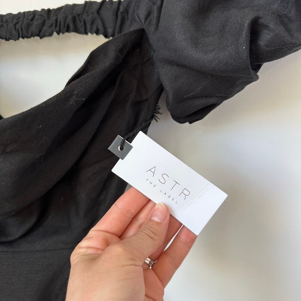 ASTR The Label Angeles Puff Sleeve Cutout Linen Dress Black S NWT - Picture 6 of 8